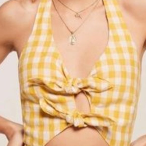 Vintage Reformation Yellow Gingham Halter Front Tie Dress Small 6 - Picture 4 of 6